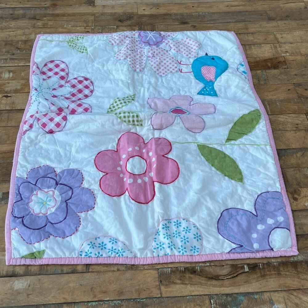 Pottery Barn Kids Quilted Pillow Sham Flowers Embroidered Standard Size
